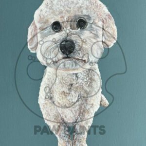 A beautiful painting of a white poodle named Sophie