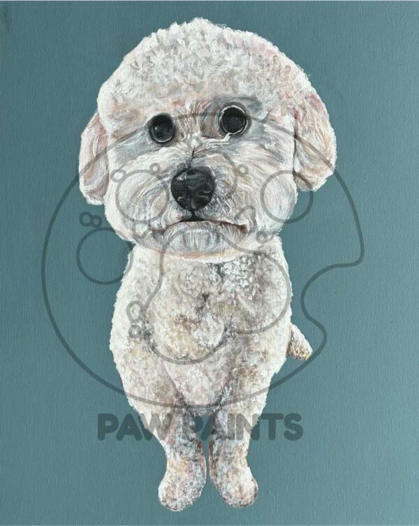 A beautiful painting of a white poodle named Sophie
